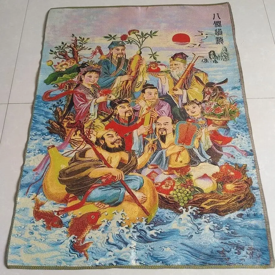Tibet Tibetan Cloth Silk Eight immortals crossing the sea Thangka Tangka Embroidery Painting Embroidery Hanging Pictures