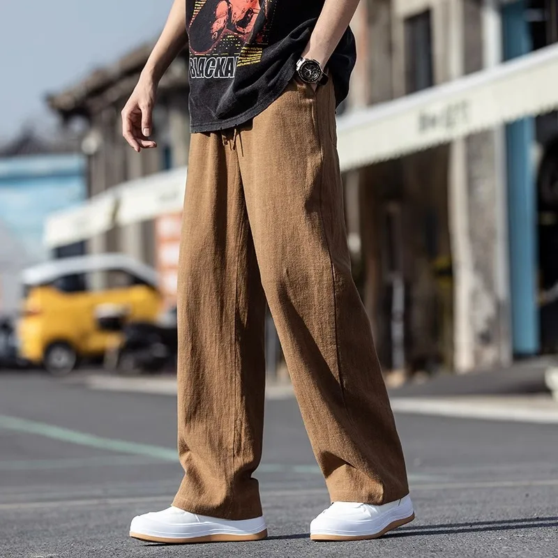 

Summer Wide-leg Trousers Men's Solid Color Thin Striped Straight-leg Drape Elastic Casual Trousers Loose Sports Trousers W51