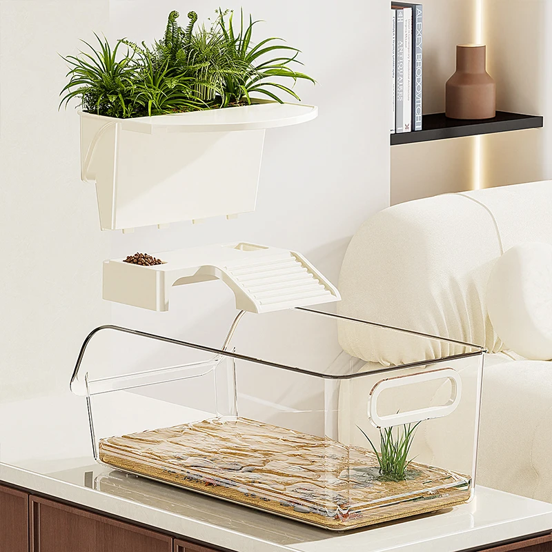 

Home Turtle Tank with Basking Platform Large Capacity Reptile Aquarium Transparent Desktop Terrarium Ecological Landscaping