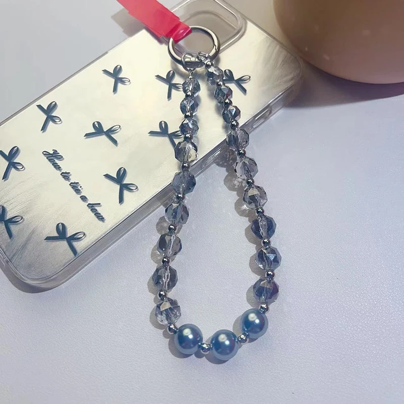 Gray Crystal Luxury Phone Chain Mobile Device Hanging Keychain Keyring Pendant Key Rings Bracelet For Iphone For Women Lady Gift