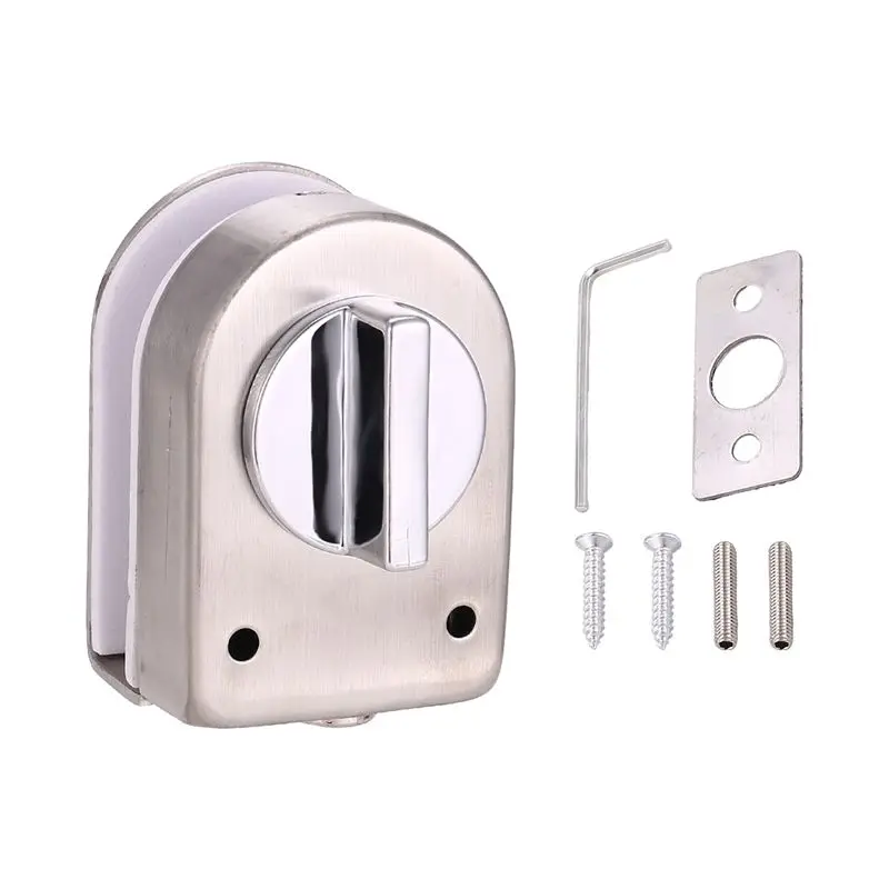 

Reliable~ Glass Sliding Door Latch Lock Non-Apertured Stainless Steel Glass Door Lock For Shower Room Bathroom Accessories