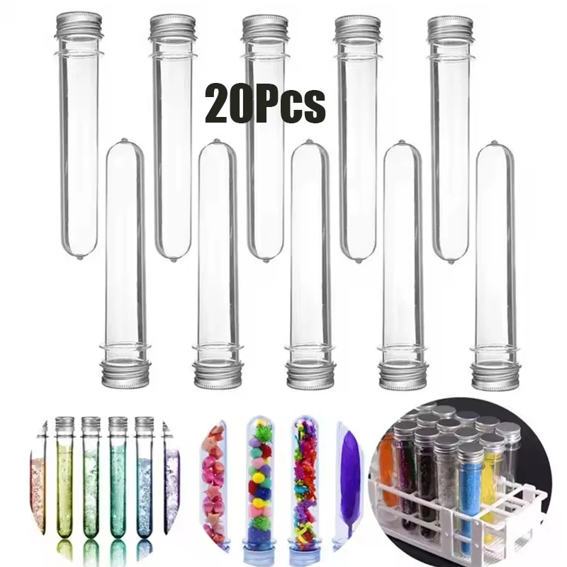 20Pcs Clear PET Plastic Tubes with Silver Aluminum Lids, Round Bottom Storage Test Tubes 40ml