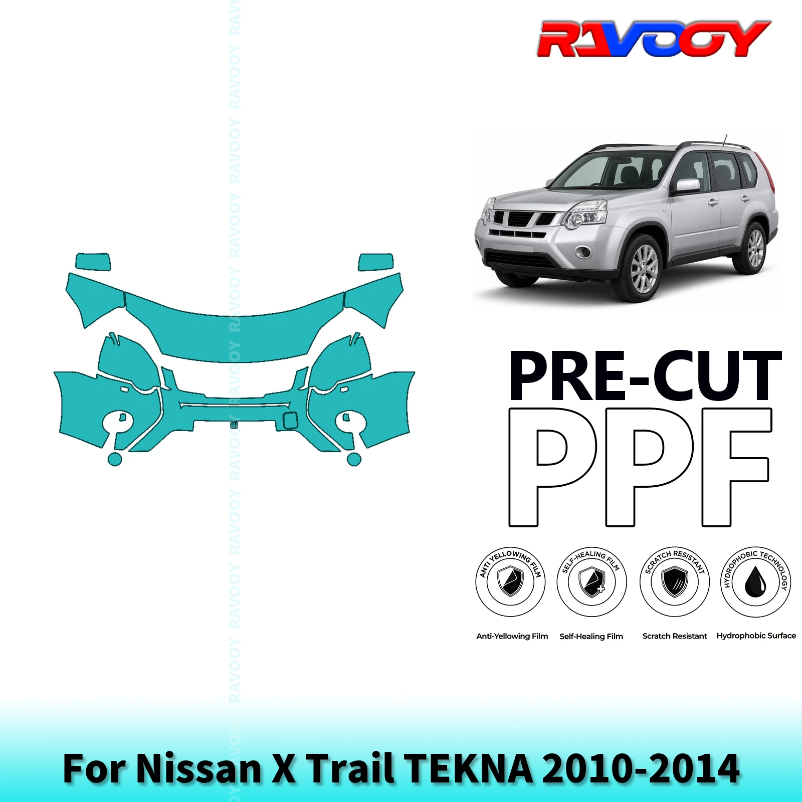 For Nissan X Trail TEKNA 2010-2014 Partial Front 8.5Mil Pre-Cut Paint Protection Film PPF Stone Chip Kit | Clear/Matte/Black