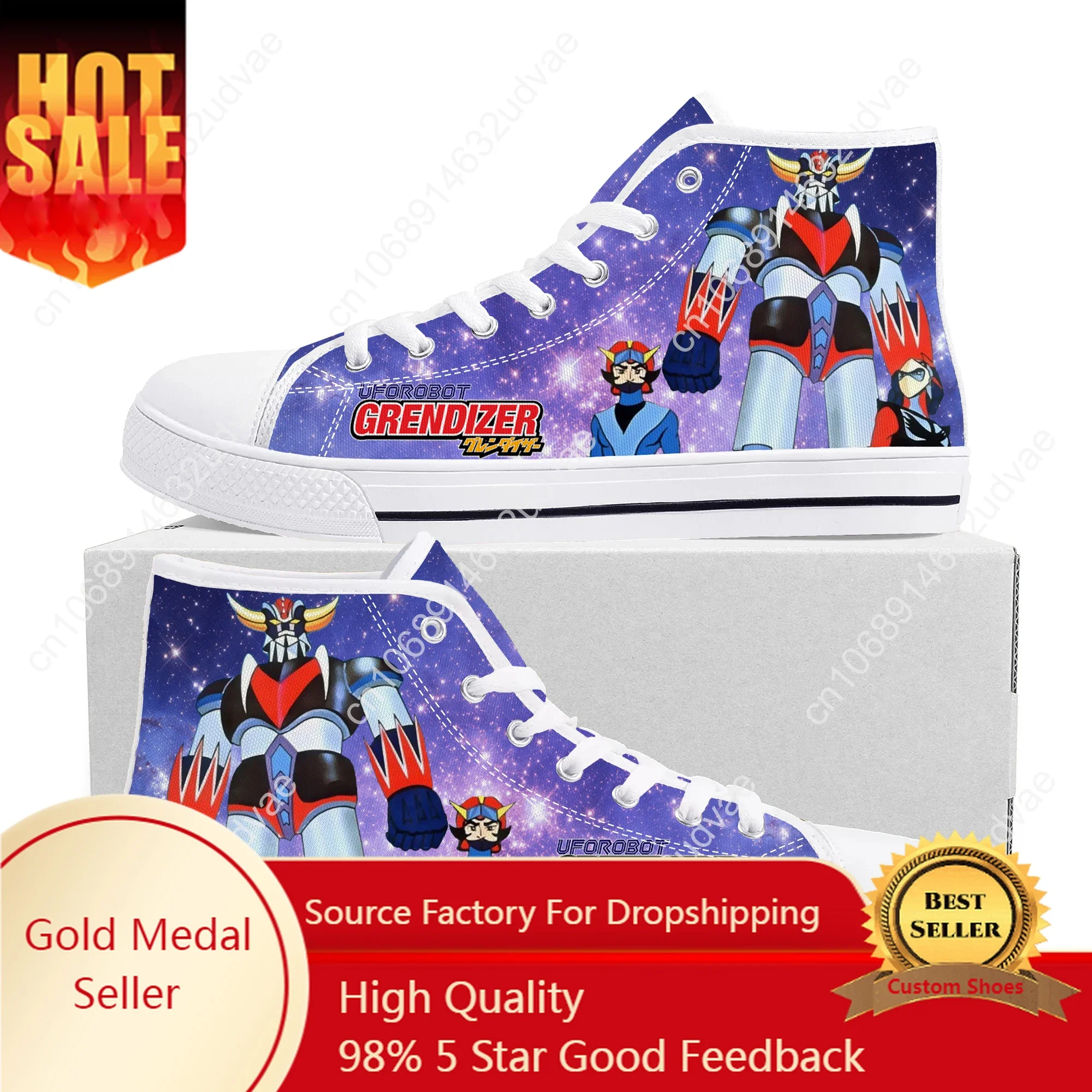 Cartoon UFO Robot Grendizer High Top Sneakers High Quality Mens Womens Teenager Canvas Sneaker Casual Couple Shoes Custom Shoe