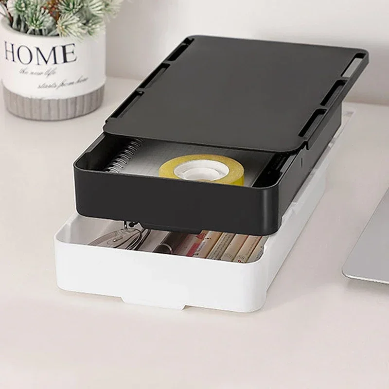 Self-Adhesive Hidden Storage Box Desk Storage Drawer Plastic Table Storage Holder Simple Sundries Cosmetics Stationery Organizer