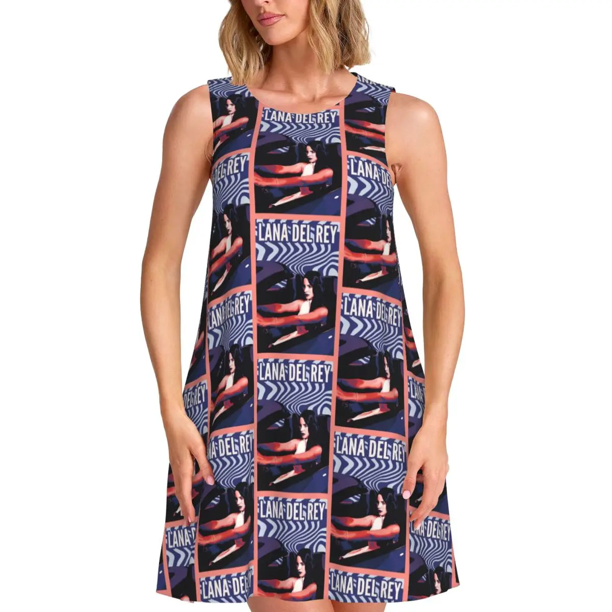 

Custom Lana Del Rey Women's Summer Sleeveless Dresses Casual Sundresses Beach Cover Ups Sleeveless For Beach Travels Dress
