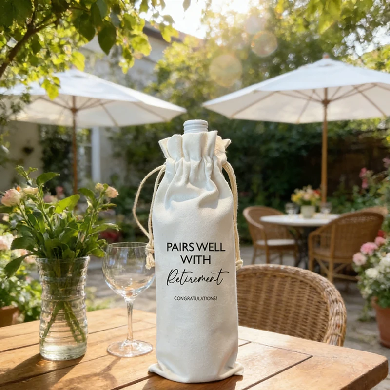 Paare gut mit dem Ruhestand, Glückwunsch, Baumwolle, Weinflasche, Kordelzug, Tasche, Ruhestand, Feier, Party, Dekoration, Geschenk für Gastgeber