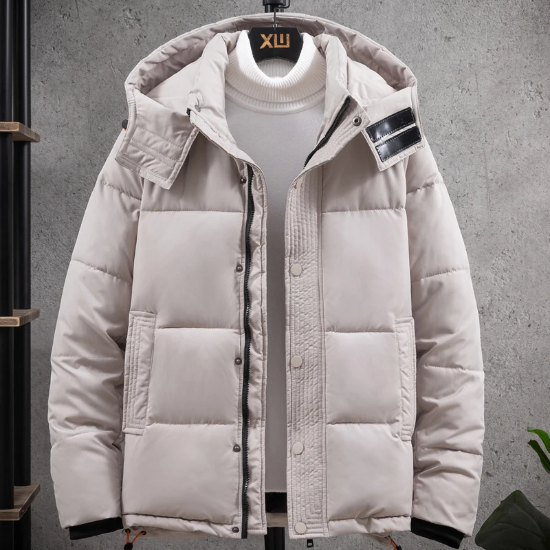 Casacos de inverno para homens com capuz 2023 nova marca de moda algodão acolchoado casacos de inverno dos homens cor sólida grosso quente casual parkas