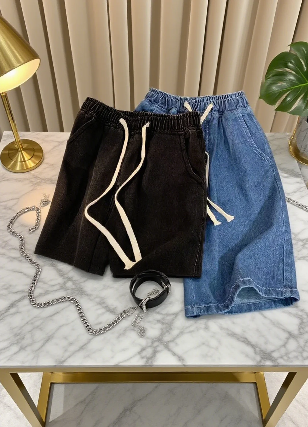 2025 винтажные мужские черные джинсы с низкой талией, повседневные широкие брюки, старые джинсовые шорты, одежда больших размеров, однотонные джинсовые шорты