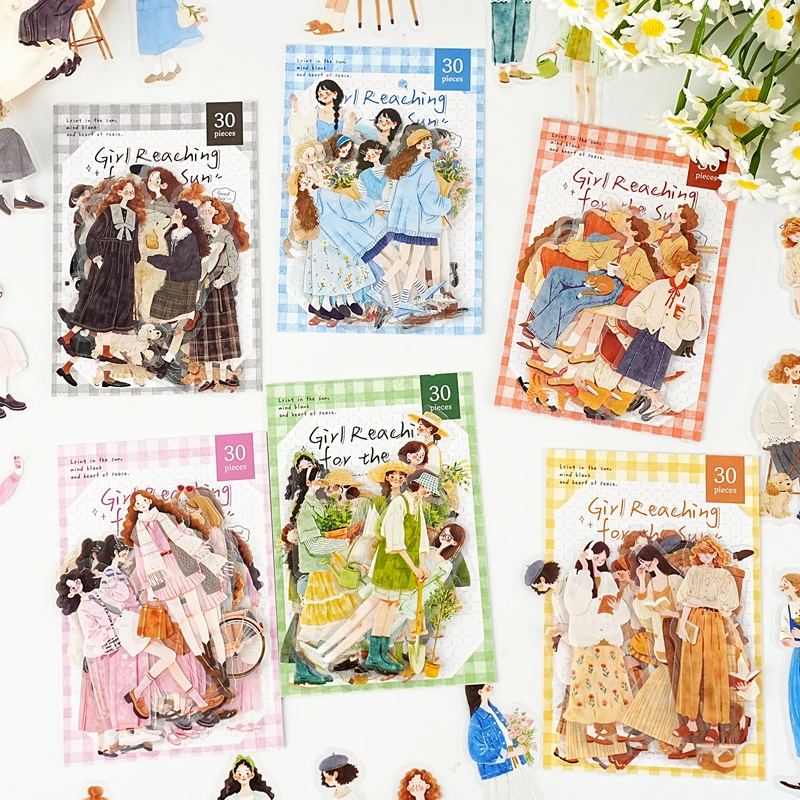 

Mr.Paper 6 Packs PET Stickers, Aesthetic Girl Character Stickers for Journal Scrapbooking DIY Calendar Greeting Crad Dairy Decor