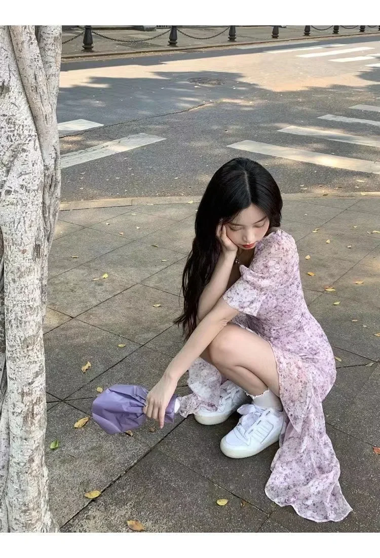 Gentle Style Small Floral Dress 2025 New Spring Women's Clothing French Style Waist Cinched Bubble Short Sleeved Dress