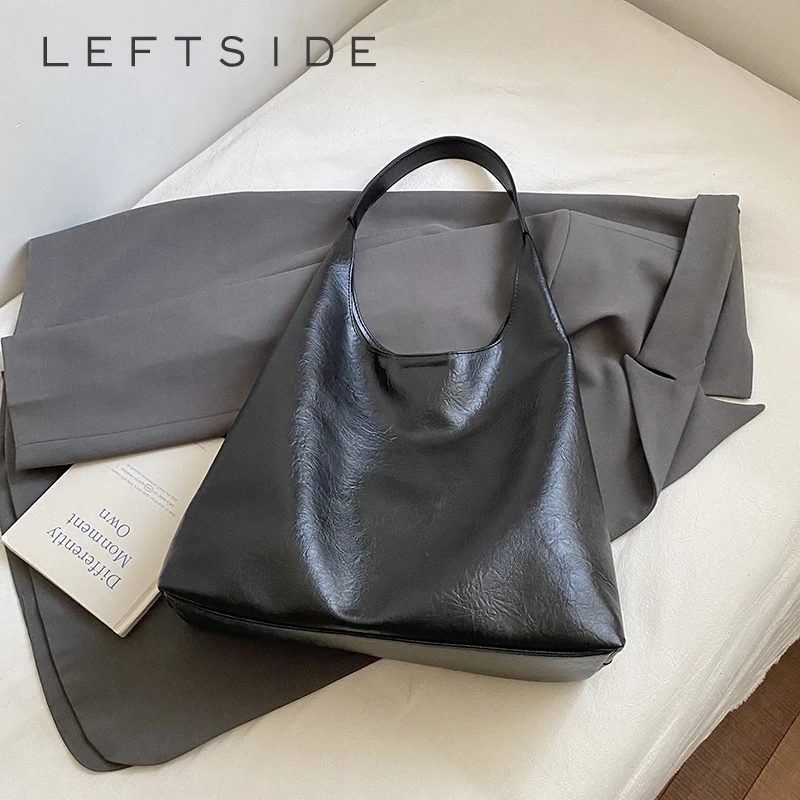 

LEFTSIDE High-capacity Retro PU Leather Shoulder Bags for Women Hobo Bag 2025 Winter Luxury Designer New Purses and Handbags