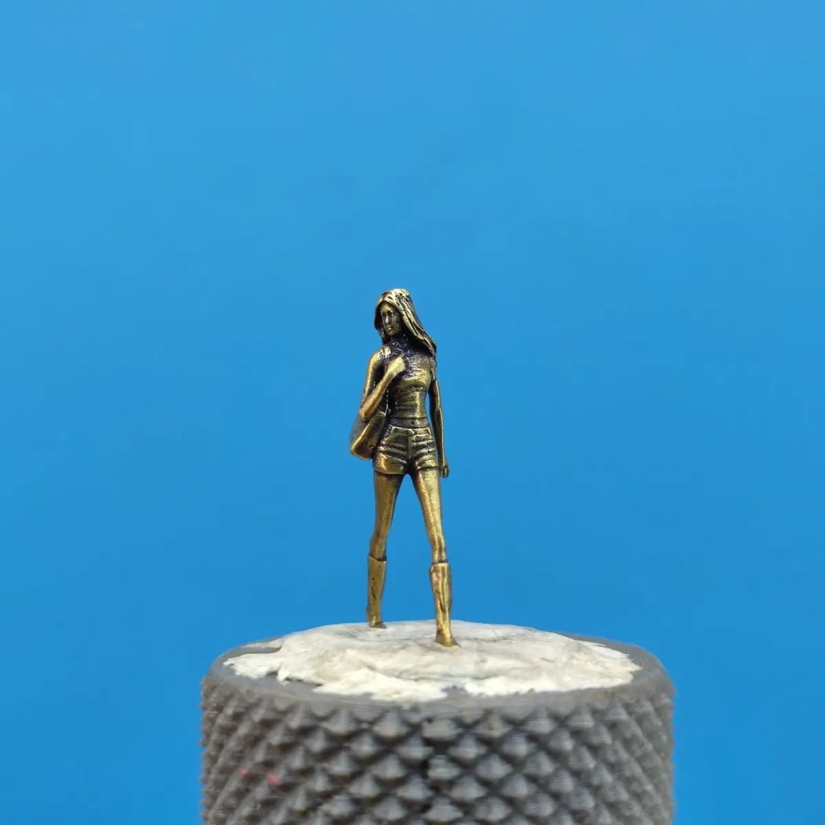 Brass Miniature Girl Modern Teenager Figure - Mini Decor for Diorama, Micro Photography Prop, Collectible Home Desk Ornament