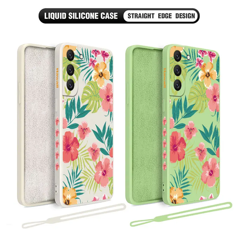 Hawaii Hibiscus Flower Phone Case For Samsung Galaxy S23 S22 S21 S20 Ultra Plus FE S10 S9 S10E Note 20 ultra 10 9 Plus Cover