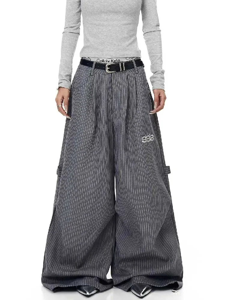 

Мешковатые полосатые дизайнерские мягкие офисные широкие брюки с ленивцем, повседневные брюки большого размера в готическом стиле, брюки для женщин, уличная одежда для девочек, зима-весна