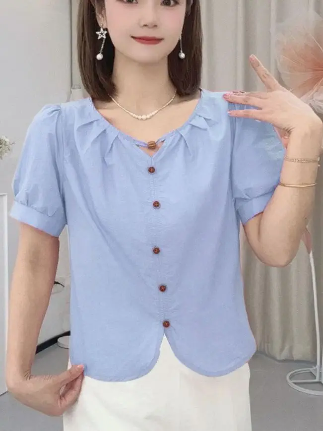

Sweet Style Women's Short Sleeve round Neck Shirt Fashionable Elegant Miniature Top Quality Polyester Fiber Age-Defying