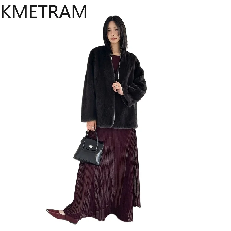 KMETRAM Natural Purple Label Velvet Whole Mink Fur Coat Woman Luxury V-Neck Fur Jacket Winter Warm Coats Women Clothes 72cm 2026
