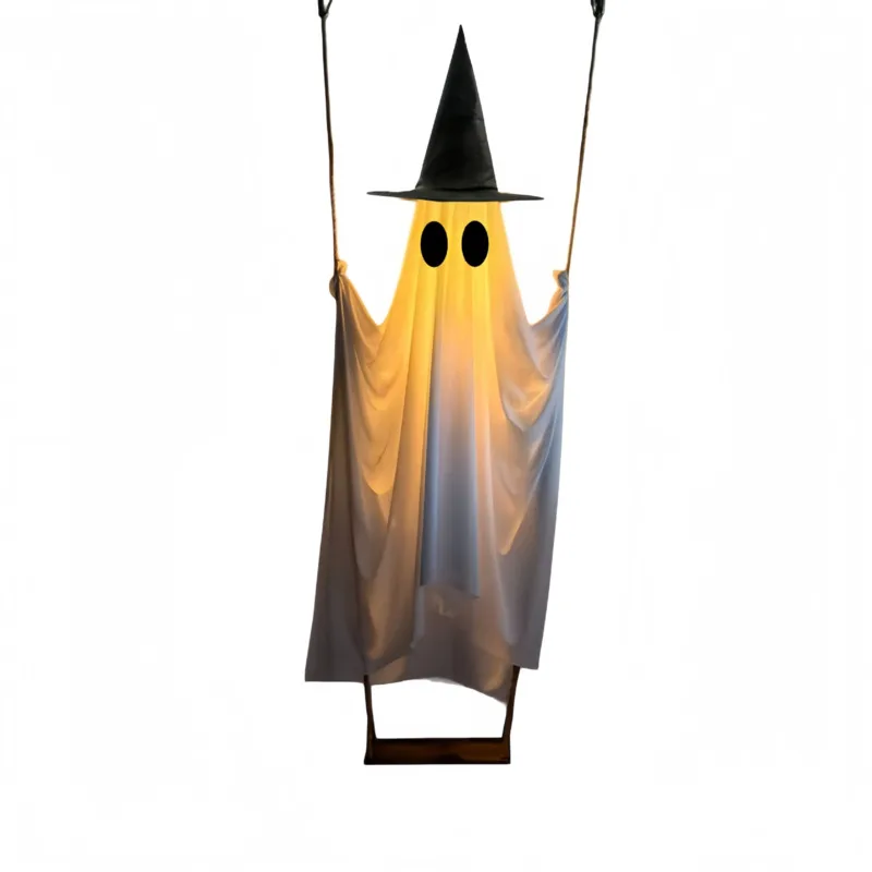 Halloween LED Illuminated Hanging Ghost Swing Decoration Outdoor Porch Yard Garden Party Lighted Ghost Prop Home Decor