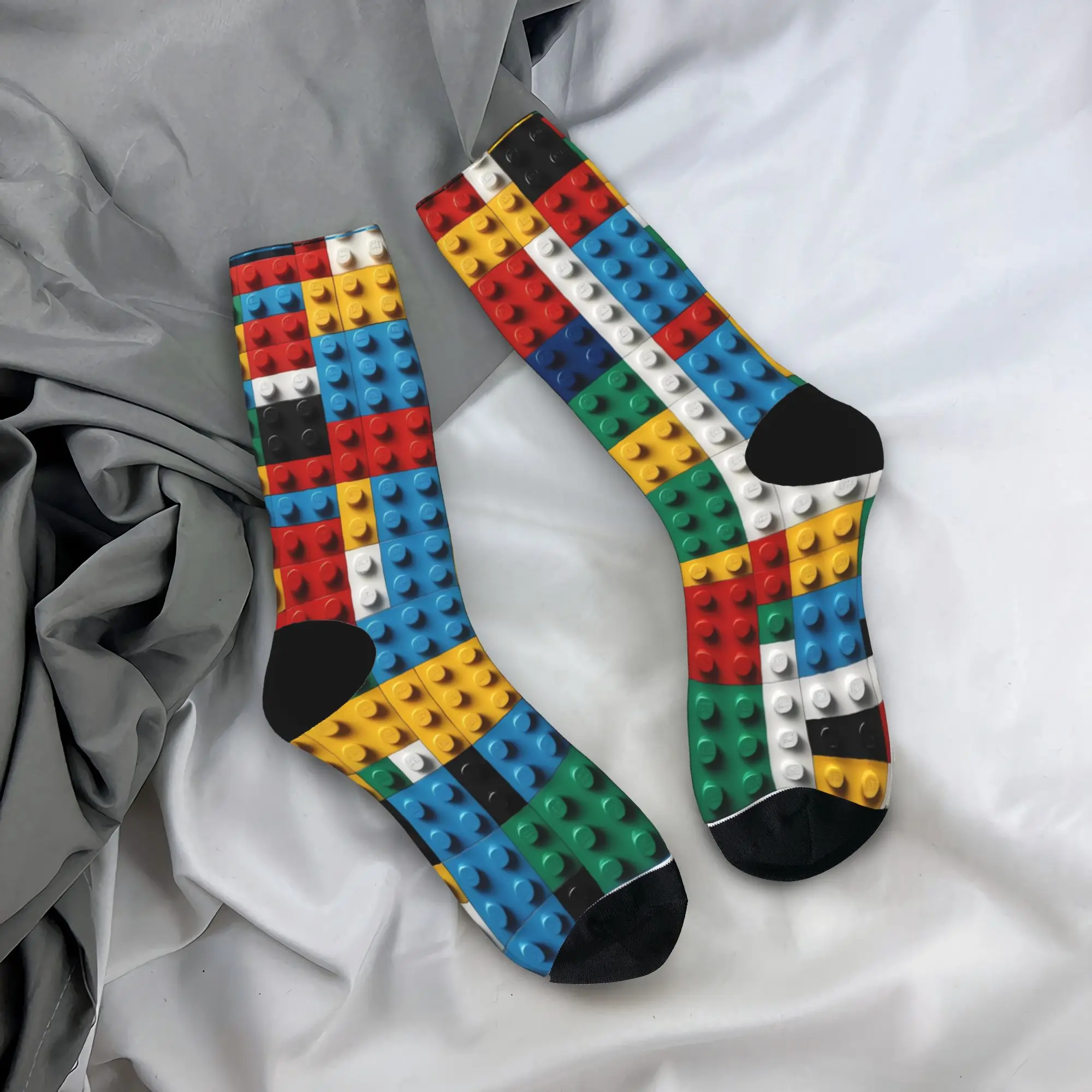 Men Socks Colorful Building Blocks Print  Stockings Anti Bacterial Warm Soft Socks Autumn Casual Design Outdoor Sports Socks