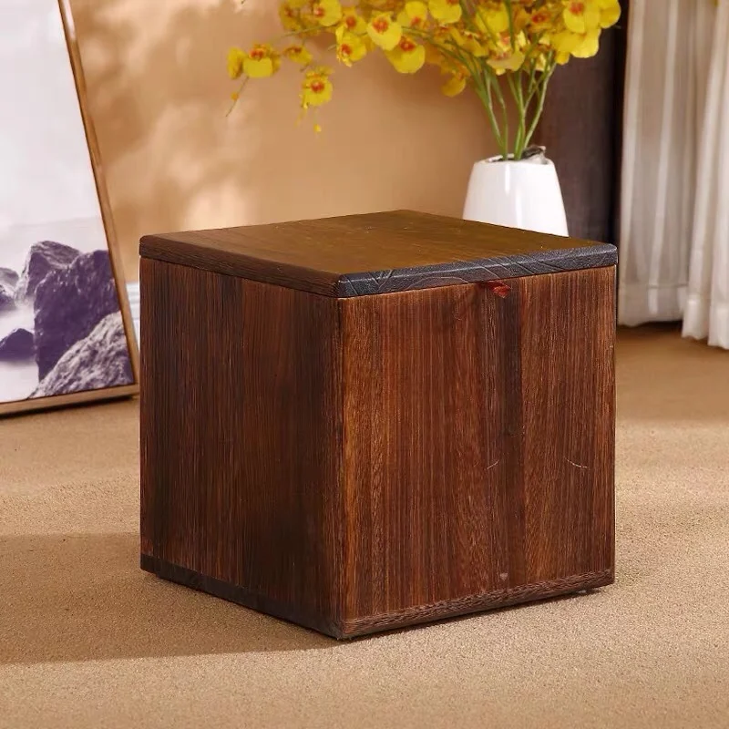 Retro All Solid Wood Shoe Changing Stool Creative Square Stools Multi Functional Household Stool With Storage Furniture