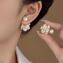 Elegant Imitation Pearl Earrings For Women Double Side White Shell Pearl Stud Earrings Exquisite Ear Jewelry For Party Bangquet