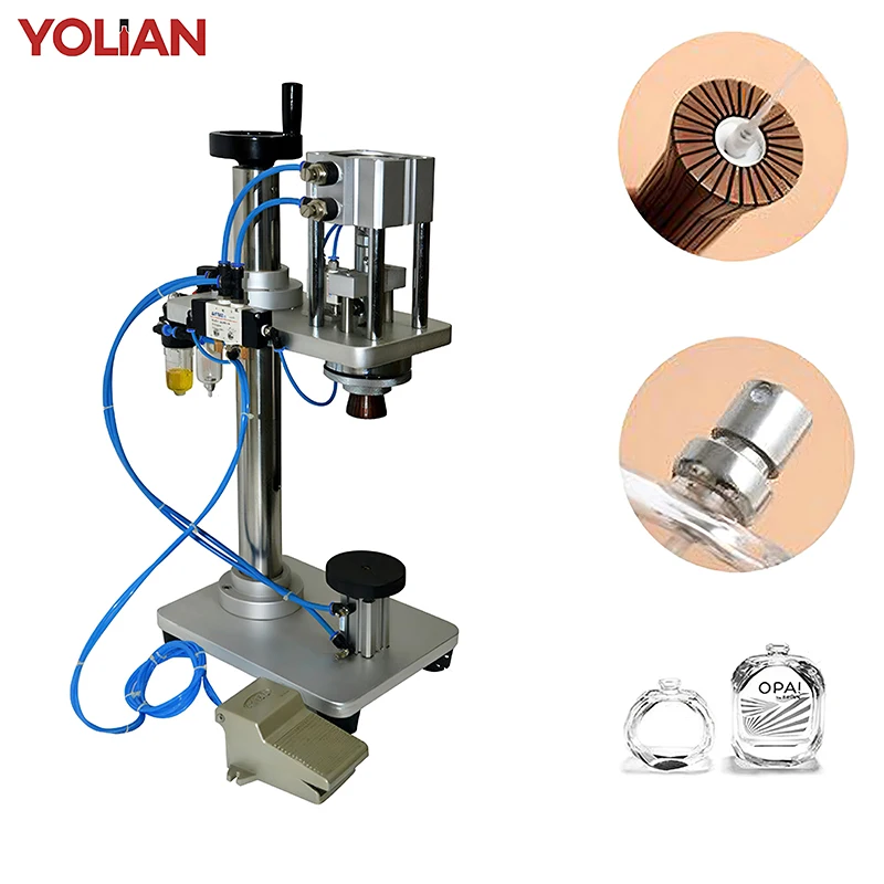 

YL-Z Pneumatic Perfume Bottle Spray Cap Crimper Capping Machine For 13/15/18/20mm mouth Bottles Small Glass Bottle Sealer