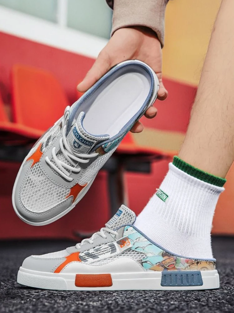 

Спортивные сетчатые мужские тапочки на открытом воздухе, дышащая удобная дешевая обувь, новые шлепанцы, дизайнерская роскошная резиновая забавная мужская обувь