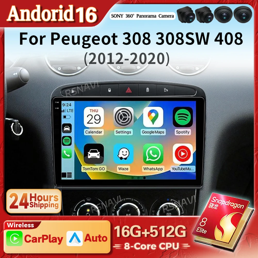 

Qualcomm Android 16 Navigation Multimedia Player For Peugeot 408 308 308SW 2012 - 2020 Carplay Auto Stereo BT DSP Car Radio GPS