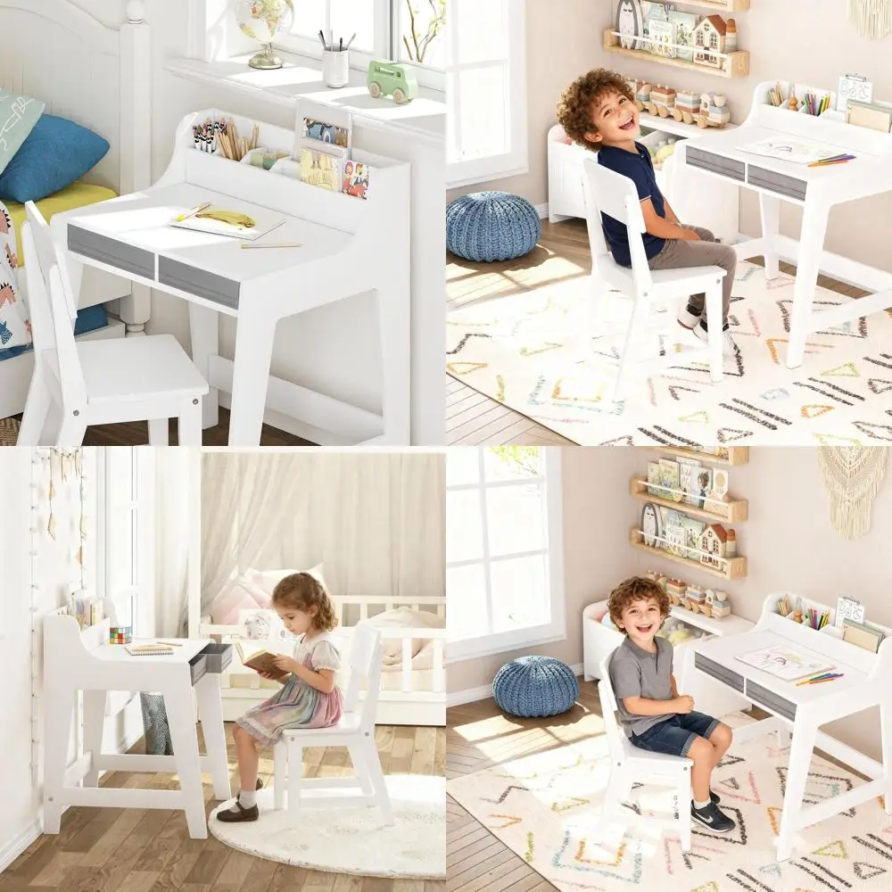 

Children's Study Desk and Chair Set with Storage, Wooden Table for Kids, Perfect for Bedroom and Study Room