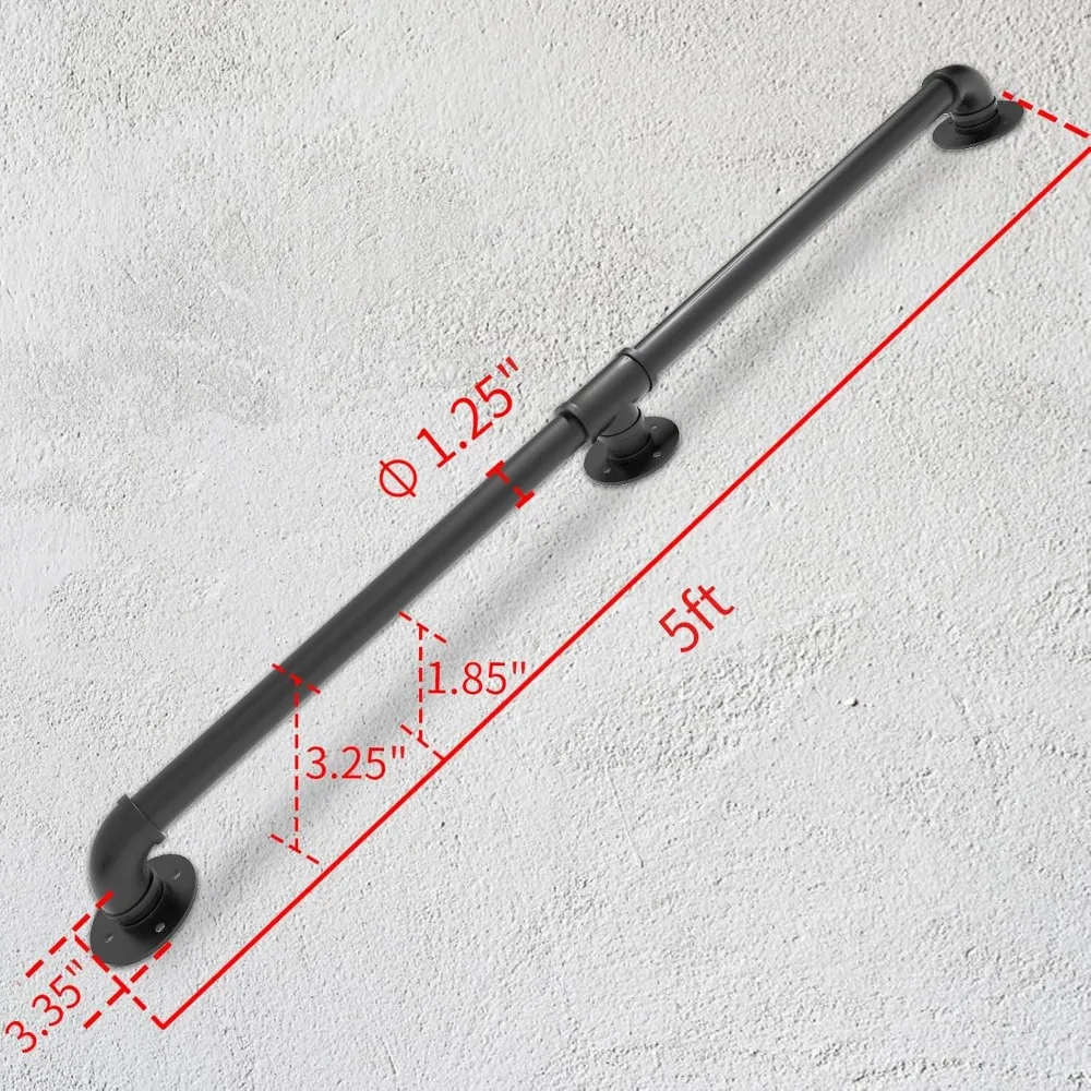 Pasamanos de pared de 5 pies/150 CM, barandilla de escalera industrial de 1,25 pulgadas de diámetro de tubo, pasamanos de tubo galvanizado