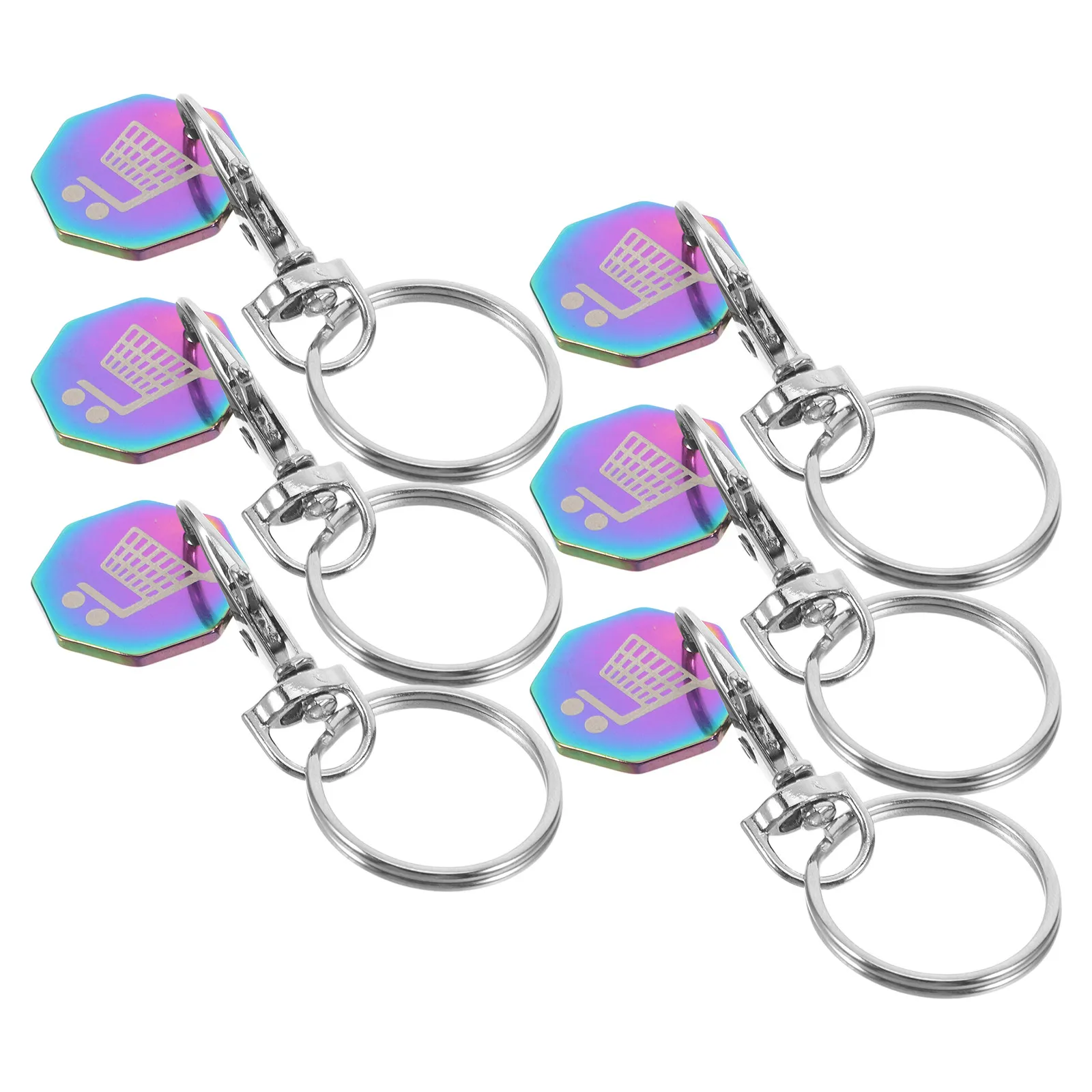 6Pcs Stylish Stainless Steel Shopping Trolley Token Keychain Ideal for Grocery Stores Malls Portable Cart Coin Key Ring