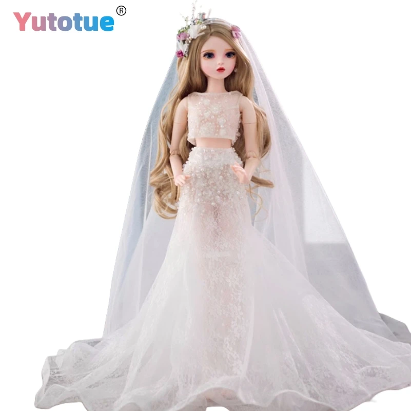 YUTOTUE 60cm Height Girl Doll Large BJD Toy Handpainted Makeup Lifelike Pretty Clothes Suit Curly Hair Wig