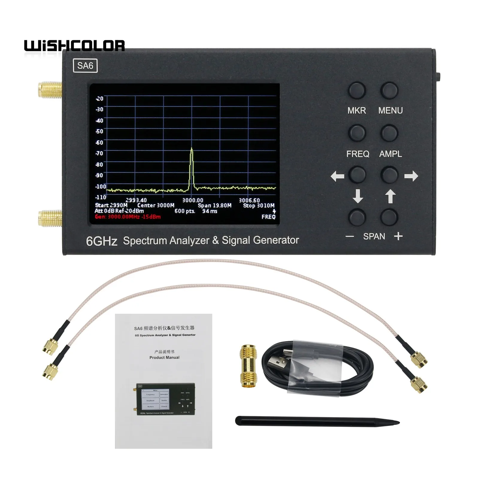 Wishcolor SA6 6GHz Spectrum Analyzer Signal Generator RF Signal Source Wi-Fi 2G 3G 4G LTE CDMA GSM Beidou GPR etc.