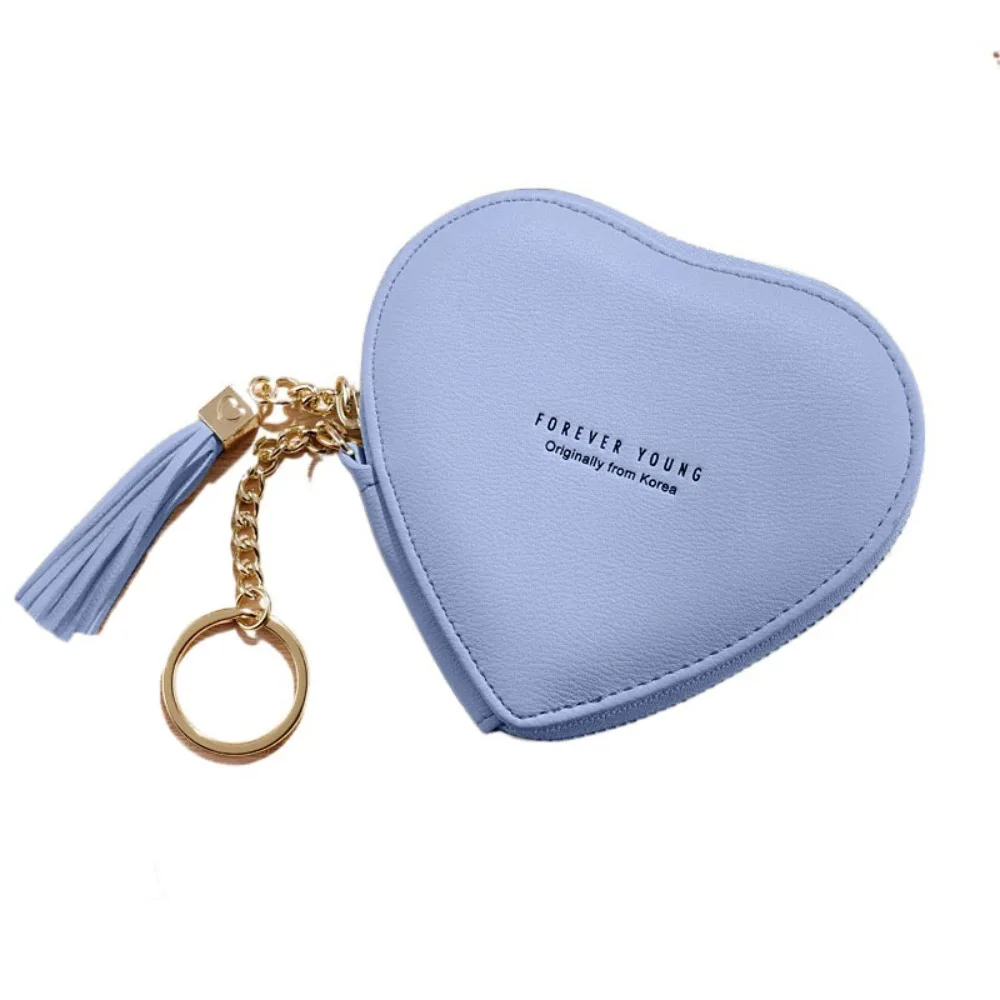 

Cute Zipper Heart Shape Wallet Tassels PU Leather Love Heart Coin Purse Mini Clutch Key Ring Earphone Bag Daily