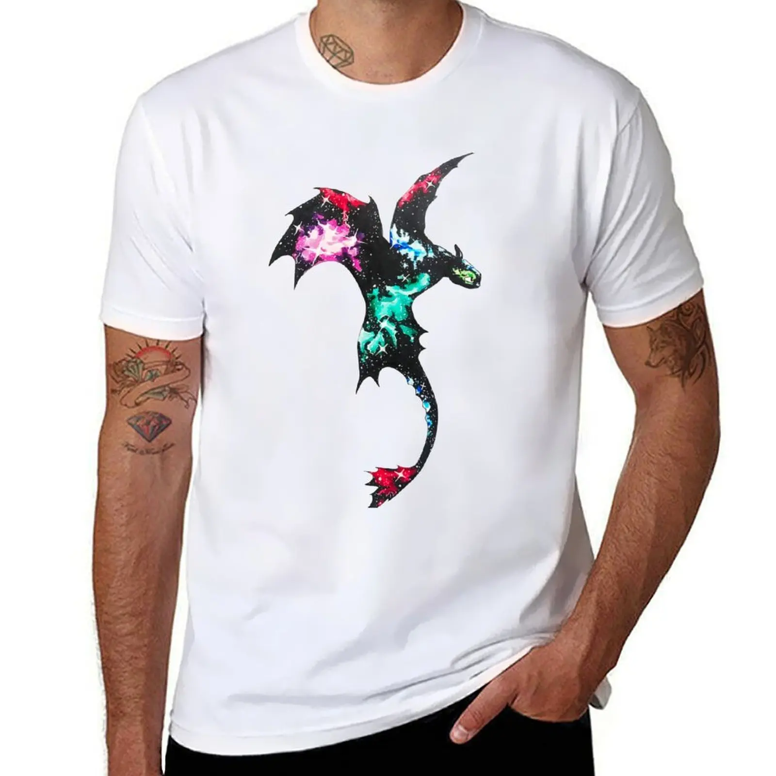 

Galaxy Dragon Silhouette T-Shirt man graphic t shirt man t shirts high quality luxury brand T-Shirt
