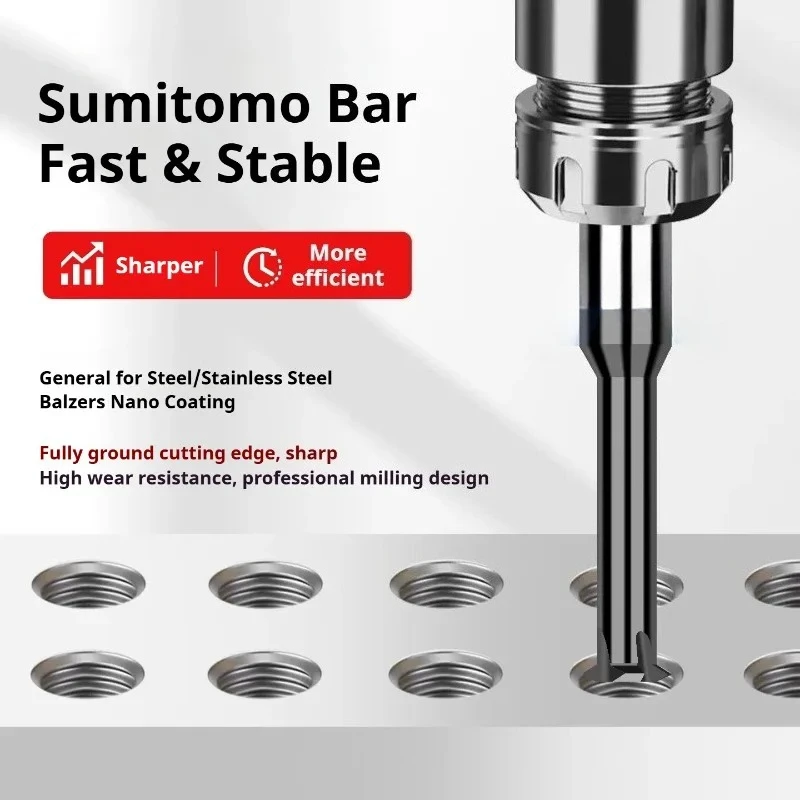 

Extended Single-Tooth 68° Thread Mill Cutter Threading Tool for 75/100mm Deep Hole Machining Tungsten Carbide Thread Mill
