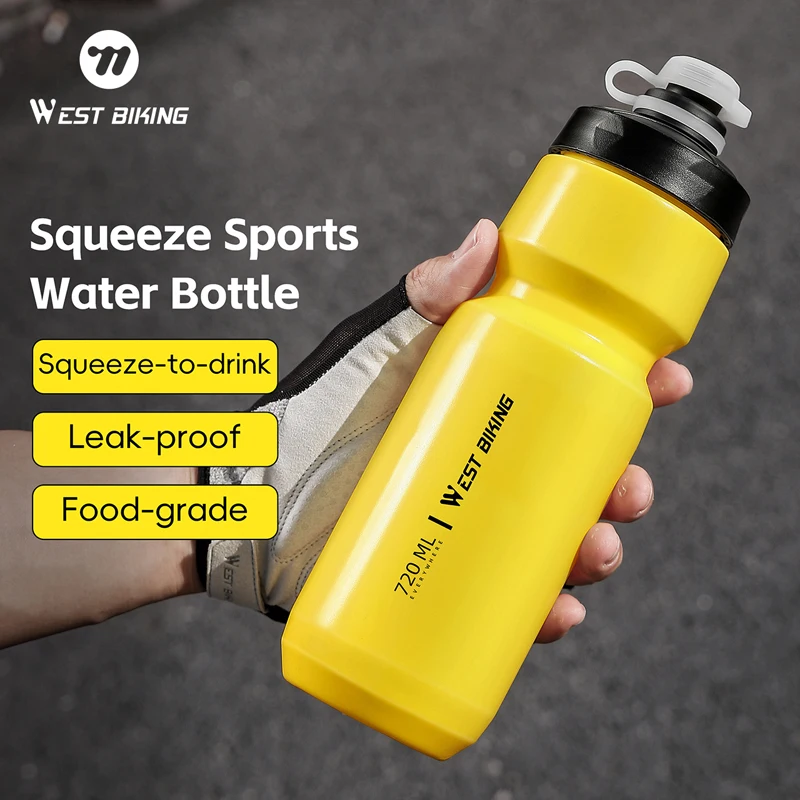 WEST BIKING Squeeze Bicycle Water Bottle 550ml/720ml PP5 Outdoor Sports Leakproof Kettle With Dust Cover Portable Cycling Cup
