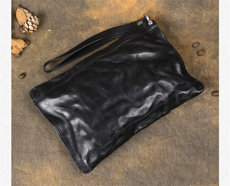 Vintage luxury genuine leather pleated men's clutch bag casual outdoor high quality natural cowhide multi-card coin purse Youth