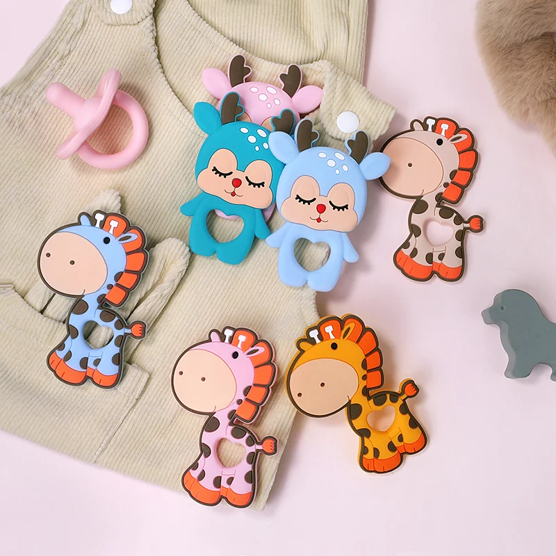 TYRY.HU 1pcs Baby Animal Silicone Rodent Bird Bear Giraffe Cartoon Baby Accessories Beads For Baby Chew DIY Necklace BPA Free