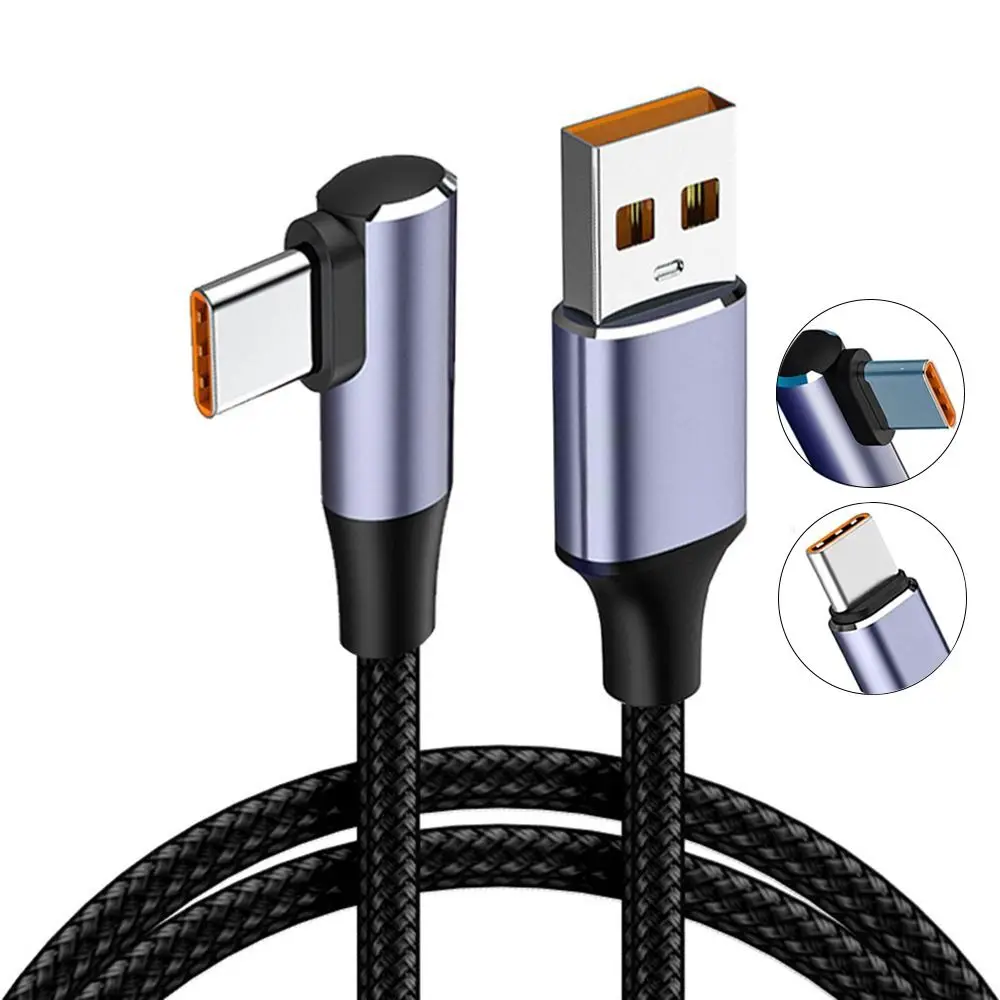 Professional PD 100W USB A to Type C Line 6A Quick Charge 480Mbps Charging Cable Nylon Braid 90 Degree Data Cord Tablet