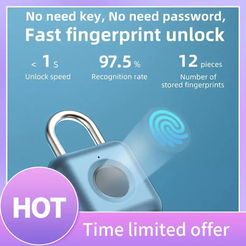 

B68A Waterproof Biometric Fingerprint Lock Anti-Theft Security USB Rechargeable Padlock