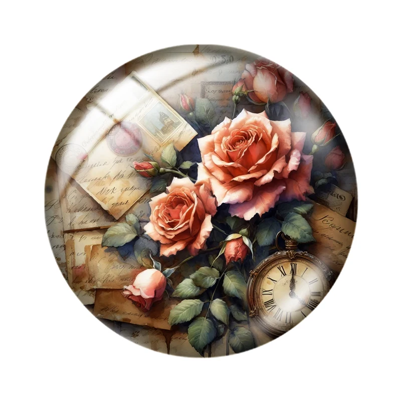 Retro Rose Butterfly 10pcs 12mm/16mm/18mm/30mm Round Photo Glass Cabochon 25mm Demo Flat Back Making findings
