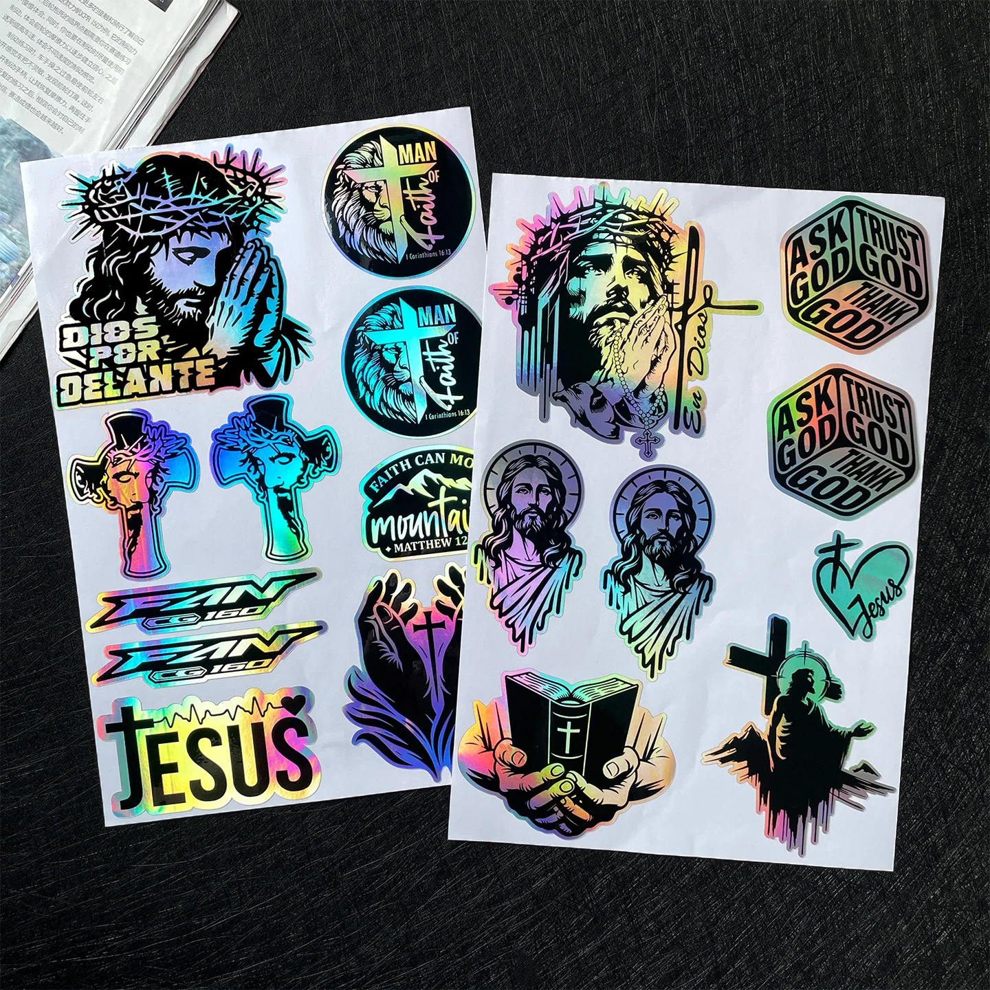 1Set Jesus Holographic Vinyl Stickers, Rainbow Religious Decals for Motorcycle Bike Helmet Decor