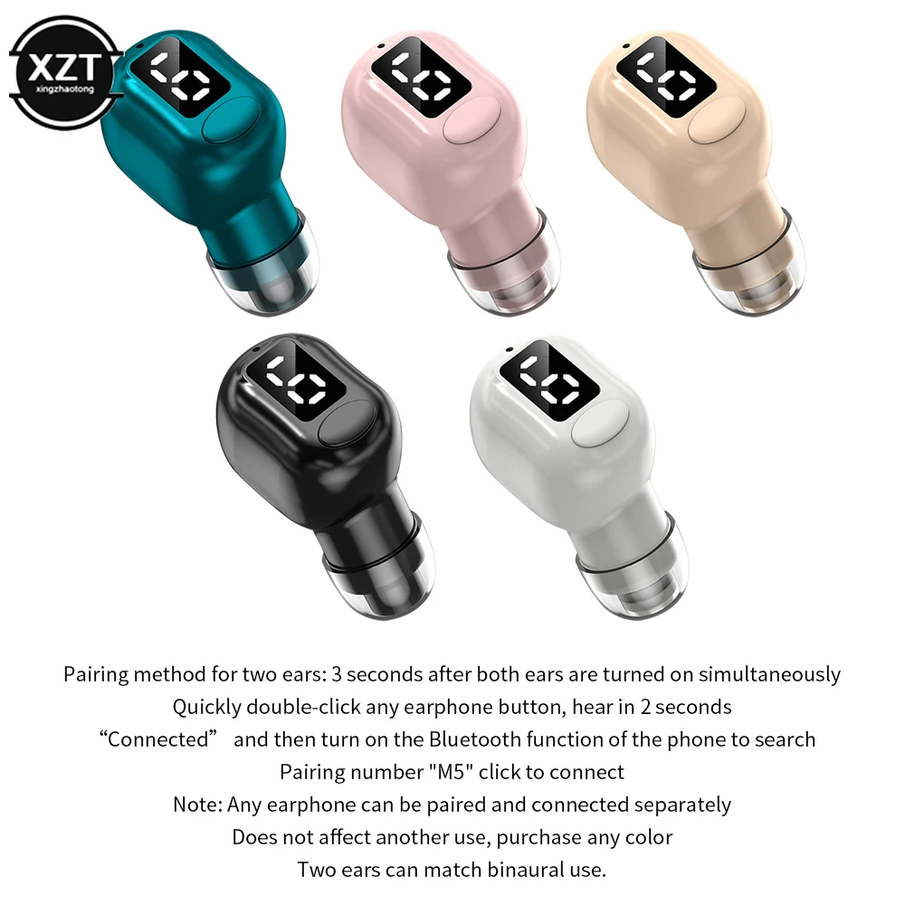 M5 único no ouvido fone de ouvido bluetooth sem fio handsfree alta fidelidade música fones tws invisível negócios com display energia