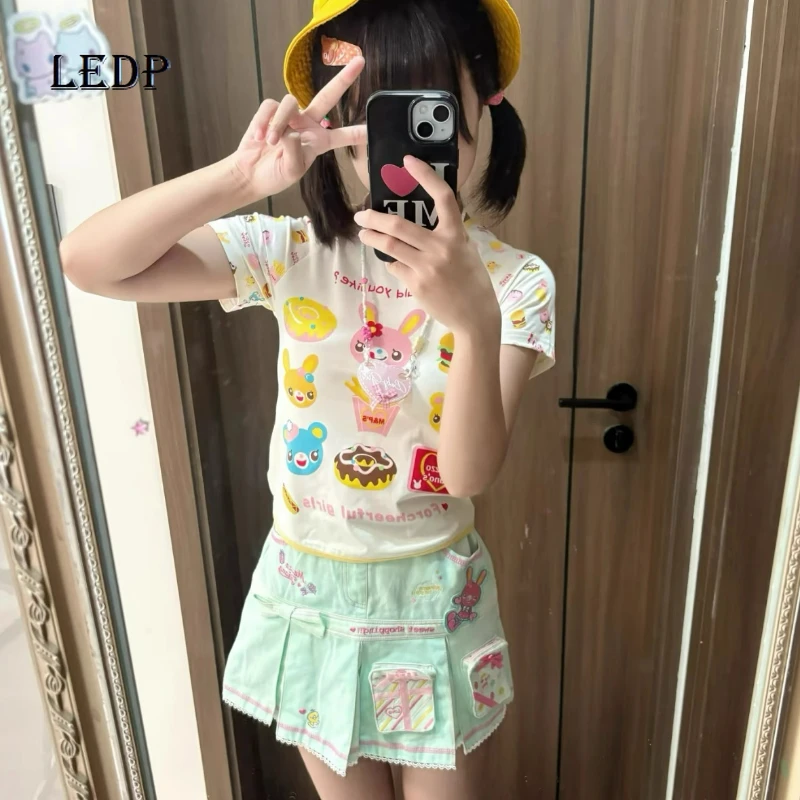 

Japanese Design Cute Sweet Childlike Printed Women's Bottoming Shirt 2025 Autumn New Versatile Y2k Long-sleeved T-shirt Ladies