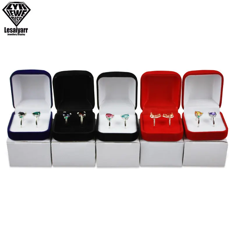 Velvet Trinket Box Ring Box Jewelry Organizer Double Rings BoxJewelry Box Wedding Gift Box Joyeros Organizador De Joyas