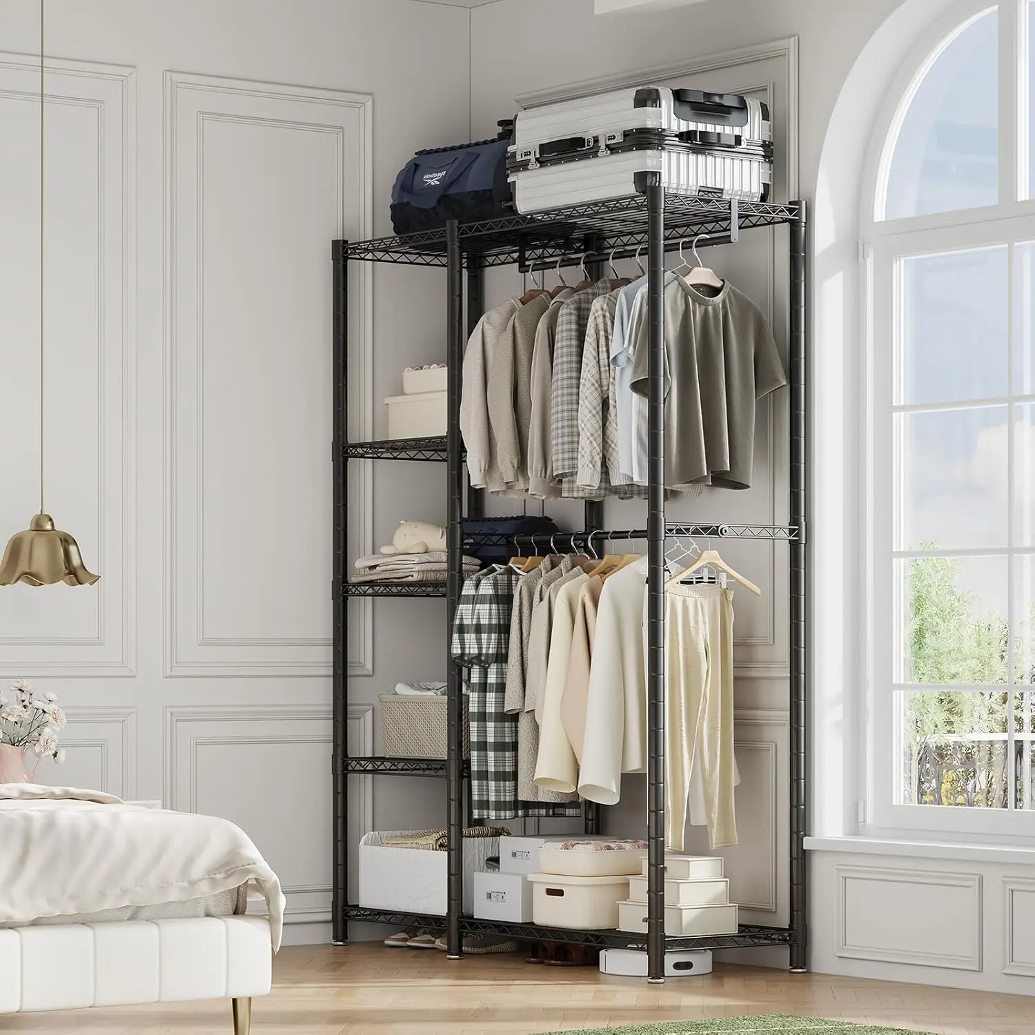 

Heavy Duty Garment Rack with Shelves, 5-Tier Freestanding Clothes Rack, Metal Closet Organizer for Hanging Clothes, 45" Wide
