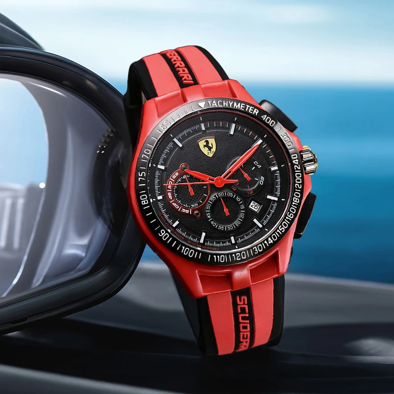 لساعة فيراري للرجال فاخرة متعددة الاستخدامات من خليط معدني للرجال ساعات كوارتز مقاومة للماء بتقويم مضيء ساعة رجال الأعمال