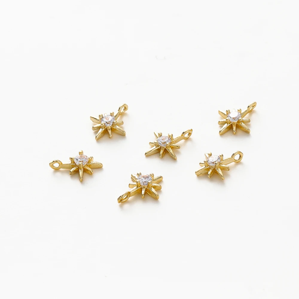 10Pcs 14K Gold Color Plated Brass Star Pendants with Zircon Charms Pendant for DIY Necklace Jewelry Making Accessories