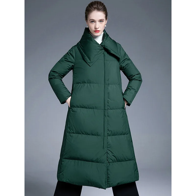 

Winter New Down Jacket for Women Thicken Cape Style Loose Over The Kneen White Duck Down Coat Parkas High-Quality Puffer Jacket